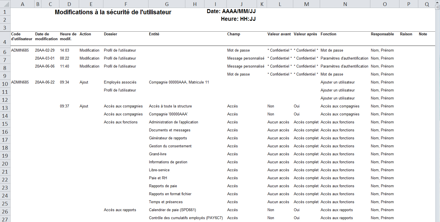Modification à la sécurité de l'utilisateur xls